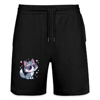 Cute chic wolf with rose-colored glasses - Stanley/Stella Trainer Unisex Organic Jogging Shorts - black - Front - Nik (191cm) & Marisol (170cm)