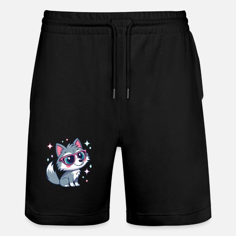 Loup mignon chic aux lunettes roses - Short de jogging bio TRAINER Stanley/Stella unisexe - noir
