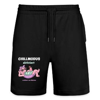 Schildkröte Chillmodus aktiviert: Pinke Lounge - Stanley/Stella Unisex Bio Joggingshorts Trainer  - Schwarz - Vorne - Nik (191cm) & Marisol (170cm)