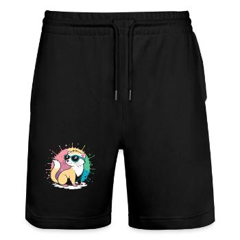 Furet Cool cartoon avec lunettes bleues - Short de jogging bio TRAINER Stanley/Stella unisexe - noir - Devant - Nik (191cm) & Marisol (170cm)