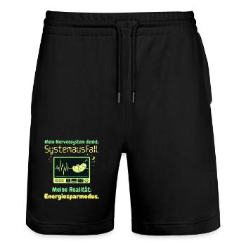 Faultier Nervensystem Energiesparmodus Humor Desig - Stanley/Stella Unisex Bio Joggingshorts Trainer  - Schwarz - Vorne - Nik (191cm) & Marisol (170cm)