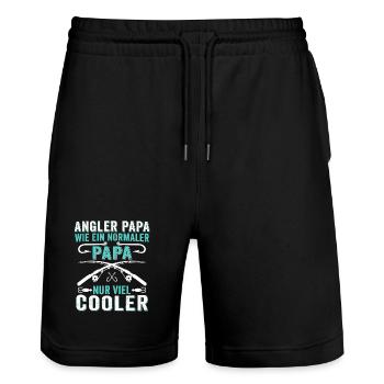 Angler Papa Wie Ein Normaler Papa Nur Viel Cooler  - Stanley/Stella Unisex Bio Joggingshorts Trainer  - Schwarz - Vorne - Nik (191cm) & Marisol (170cm)