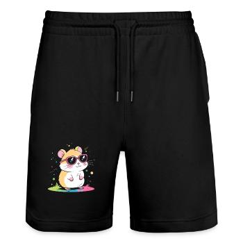 Hamster arcenciel lunettes roses - Short de jogging bio TRAINER Stanley/Stella unisexe - noir - Devant - Nik (191cm) & Marisol (170cm)