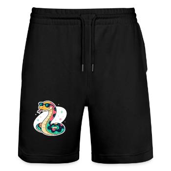Colorful snake in sunglasses - Stanley/Stella Trainer Unisex Organic Jogging Shorts - black - Front - Nik (191cm) & Marisol (170cm)