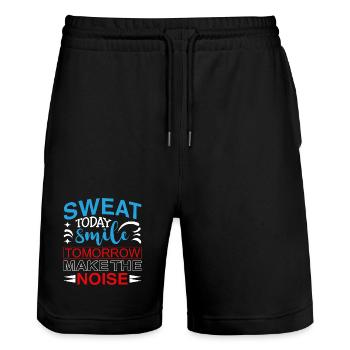 Sweat Today Smile Tomorrow – Motivation Fitness St - Stanley/Stella Trainer Unisex Organic Jogging Shorts - black - Front - Nik (191cm) & Marisol (170cm)