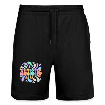 Autistischer Regenbogenspritzer - Stanley/Stella Unisex Bio Joggingshorts Trainer  - Schwarz - Vorne - Nik (191cm) & Marisol (170cm)