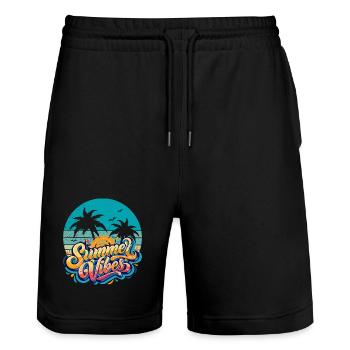 Summer vibes with palm trees - Stanley/Stella Trainer Unisex Organic Jogging Shorts - black - Front - Nik (191cm) & Marisol (170cm)