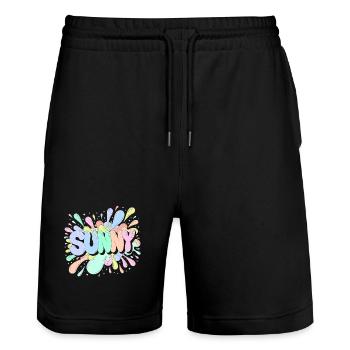 Sunny Splash Pastel Buchstaben - Stanley/Stella Unisex Bio Joggingshorts Trainer  - Schwarz - Vorne - Nik (191cm) & Marisol (170cm)