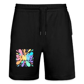 Sunny Splash Multicolored Letters - Stanley/Stella Trainer Unisex Organic Jogging Shorts - black - Front - Nik (191cm) & Marisol (170cm)