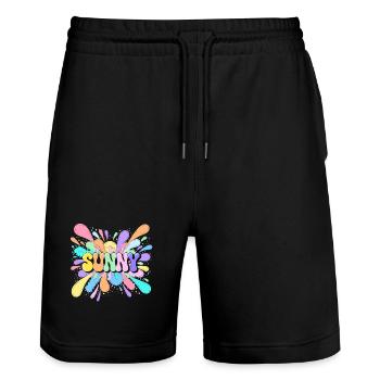 Sunny Splash Farbausbruch - Stanley/Stella Unisex Bio Joggingshorts Trainer  - Schwarz - Vorne - Nik (191cm) & Marisol (170cm)
