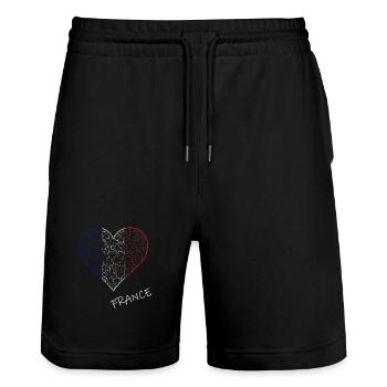 France, cœur aux couleurs françaises, France - Short de jogging bio TRAINER Stanley/Stella unisexe - noir - Devant - Nik (191cm) & Marisol (170cm)