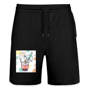 Bubble Tea Boba Drôle de Lapin mignon - Short de jogging bio TRAINER Stanley/Stella unisexe - noir - Devant - Nik (191cm) & Marisol (170cm)