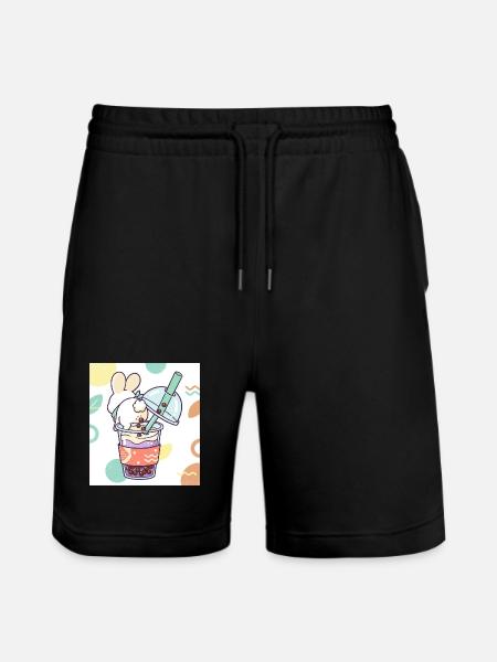 Cute Bunny Funny Boba Bubble Tea - Stanley/Stella Trainer Unisex Organic Jogging Shorts - black