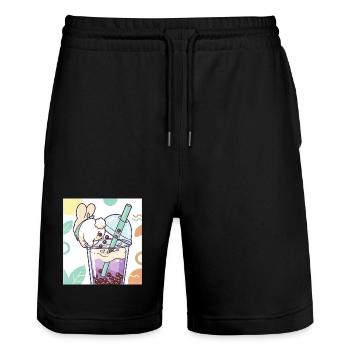 Bubble Tea Boba Drôle de Lapin mignon - Short de jogging bio TRAINER Stanley/Stella unisexe - noir - Devant - Nik (191cm) & Marisol (170cm)