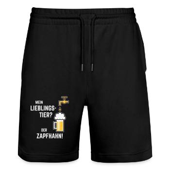 Mein Lieblingstier? Der Zapfhahn! (Bier / 3C) - Stanley/Stella Unisex Bio Joggingshorts Trainer  - Schwarz - Vorne - Nik (191cm) & Marisol (170cm)