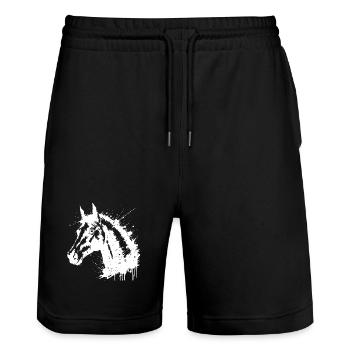 White Splash Horse Head - Stanley/Stella Trainer Unisex Organic Jogging Shorts - black - Front - Nik (191cm) & Marisol (170cm)