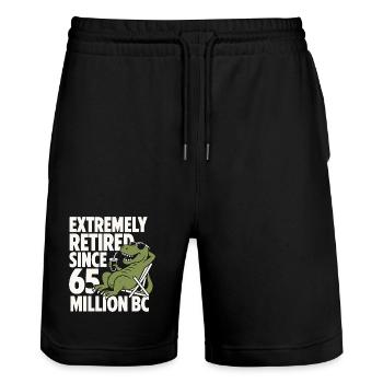 Extremely Retired Since 65 T-Rex - Stanley/Stella Unisex Bio Joggingshorts Trainer  - Schwarz - Vorne - Nik (191cm) & Marisol (170cm)