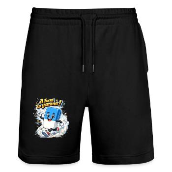 A fond la gomme ! - Short de jogging bio TRAINER Stanley/Stella unisexe - noir - Devant - Nik (191cm) & Marisol (170cm)