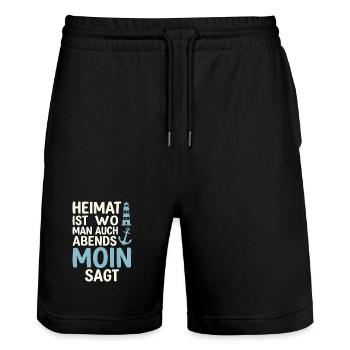 Heimat ist wo man auch abends Moin sagt  - Stanley/Stella Unisex Bio Joggingshorts Trainer  - Schwarz - Vorne - Nik (191cm) & Marisol (170cm)