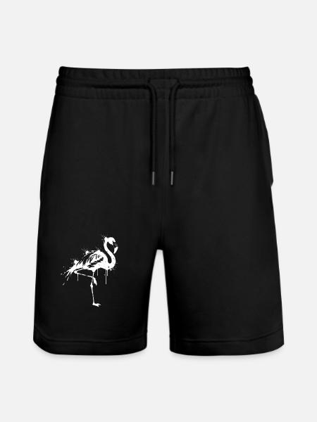 Flamingo Schwarz-Weiß-Spritzer - Stanley/Stella Unisex Bio Joggingshorts Trainer  - Schwarz