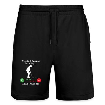 The Golf Course is calling and i must go! golfer - Stanley/Stella Trainer Unisex Organic Jogging Shorts - black - Front - Nik (191cm) & Marisol (170cm)