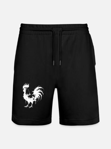 Abstract Rooster White Ink Splatter - Stanley/Stella Trainer Unisex Organic Jogging Shorts - black