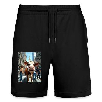 Lustige Kuh Selfie in einer belebten Stadt - Stanley/Stella Unisex Bio Joggingshorts Trainer  - Schwarz - Vorne - Nik (191cm) & Marisol (170cm)