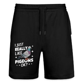 Pigeon Pigeons Animal Oiseau - Short de jogging bio TRAINER Stanley/Stella unisexe - noir - Devant - Nik (191cm) & Marisol (170cm)