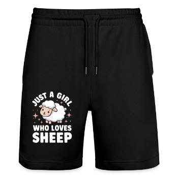 Schaf Schafe Bauer Lamm Landwirt - Stanley/Stella Unisex Bio Joggingshorts Trainer  - Schwarz - Vorne - Nik (191cm) & Marisol (170cm)