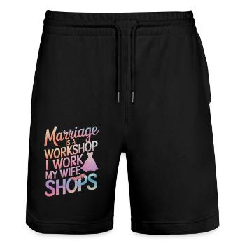 Ehemann Ehegatte Familie Hochzeit - Stanley/Stella Unisex Bio Joggingshorts Trainer  - Schwarz - Vorne - Nik (191cm) & Marisol (170cm)
