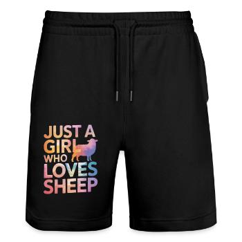 Schaf Schafe Bauer Lamm Landwirt - Stanley/Stella Unisex Bio Joggingshorts Trainer  - Schwarz - Vorne - Nik (191cm) & Marisol (170cm)