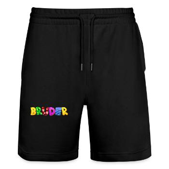 Baby Eltern Kind Geschenk Bruder Geburt Mama Papa - Stanley/Stella Unisex Bio Joggingshorts Trainer  - Schwarz - Vorne - Nik (191cm) & Marisol (170cm)
