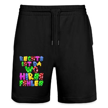AfD stoppen gegen rechts Demokratie Vielfalt links - Stanley/Stella Unisex Bio Joggingshorts Trainer  - Schwarz - Vorne - Nik (191cm) & Marisol (170cm)