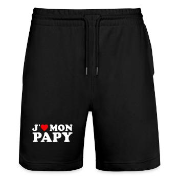 J'aime Mon Papy Cadeau Grand-père Coeur Rouge - Short de jogging bio TRAINER Stanley/Stella unisexe - noir - Devant - Nik (191cm) & Marisol (170cm)
