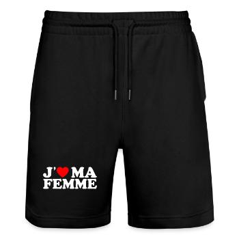 J'aime Ma Femme Cadeau Homme Marié Coeur Rouge - Short de jogging bio TRAINER Stanley/Stella unisexe - noir - Devant - Nik (191cm) & Marisol (170cm)