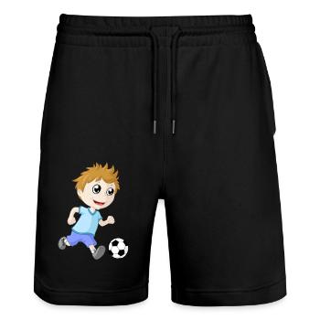 Kleiner Fußball Junge - Stanley/Stella Unisex Bio Joggingshorts Trainer  - Schwarz - Vorne - Nik (191cm) & Marisol (170cm)