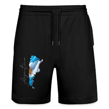 Argentinien Flagge in der Argentinien Landkarte EN - Stanley/Stella Unisex Bio Joggingshorts Trainer  - Schwarz - Vorne - Nik (191cm) & Marisol (170cm)