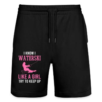 Ski nautique - Short de jogging bio TRAINER Stanley/Stella unisexe - noir - Devant - Nik (191cm) & Marisol (170cm)