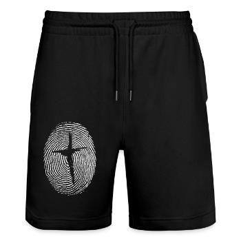 Crist Cross Fingerprint - Stanley/Stella Trainer Unisex Organic Jogging Shorts - black - Front - Nik (191cm) & Marisol (170cm)
