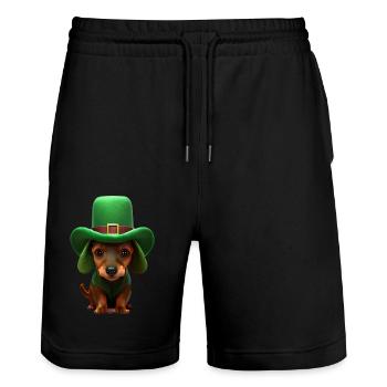 Dachshund dog St Patricks Day dog owner dogs - Stanley/Stella Trainer Unisex Organic Jogging Shorts - black - Front - Nik (191cm) & Marisol (170cm)