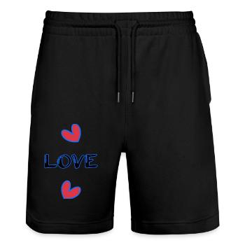 ICH HABE GERADE GEHEIRATET. Junggesellinnenabschied. HEILIGER VALENTINSTAG. PAAR. HERZ - Stanley/Stella Unisex Bio Joggingshorts Trainer  - Schwarz - Vorne - Nik (191cm) & Marisol (170cm)
