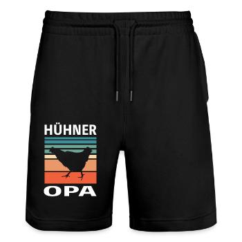 Opa Huhn Bauer Landwirt Hühner Opa - Stanley/Stella Unisex Bio Joggingshorts Trainer  - Schwarz - Vorne - Nik (191cm) & Marisol (170cm)