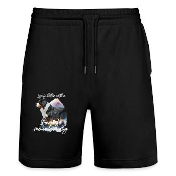 Bernese Mountain Dog - Stanley/Stella Trainer Unisex Organic Jogging Shorts - black - Front - Nik (191cm) & Marisol (170cm)