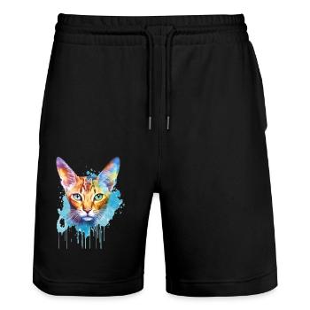 Eine farbenfrohe Siamkatze - Stanley/Stella Unisex Bio Joggingshorts Trainer  - Schwarz - Vorne - Nik (191cm) & Marisol (170cm)
