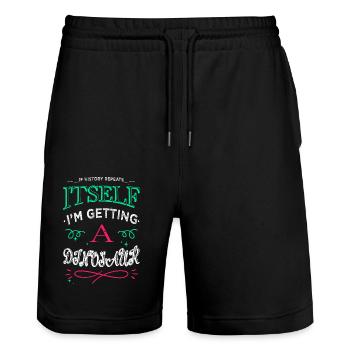 anti war sayings happy family counterculture bday - Stanley/Stella Trainer Unisex Organic Jogging Shorts - black - Front - Nik (191cm) & Marisol (170cm)