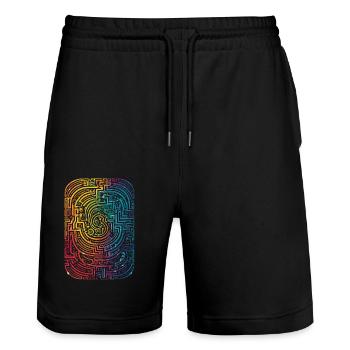 Cool, Surreal Rainbow Retro Tubes Pattern - Stanley/Stella Trainer Unisex Organic Jogging Shorts - black - Front - Nik (191cm) & Marisol (170cm)