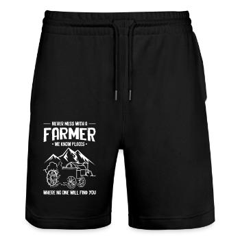 Farm Farmer Farming - Stanley/Stella Trainer Unisex Organic Jogging Shorts - black - Front - Nik (191cm) & Marisol (170cm)