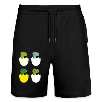 dino baby 4 fach - Stanley/Stella Unisex Bio Joggingshorts Trainer  - Schwarz - Vorne - Nik (191cm) & Marisol (170cm)