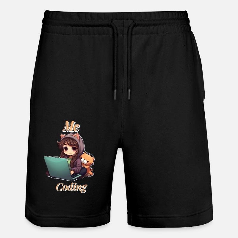 "Code Cutie: Anime-inspired Girl Coding" - Stanley/Stella Trainer Unisex Organic Jogging Shorts - black