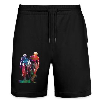 Two cyclers sport art - Stanley/Stella Trainer Unisex Organic Jogging Shorts - black - Front - Nik (191cm) & Marisol (170cm)